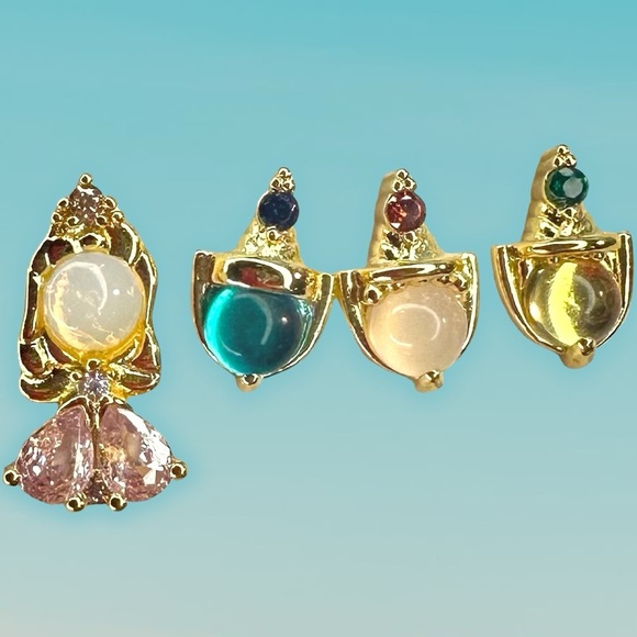 NEW Princess Aurora 18K Gold-Plated 925 Sterling Silver Stud Earrings Set of 4 - Picture 1 of 12